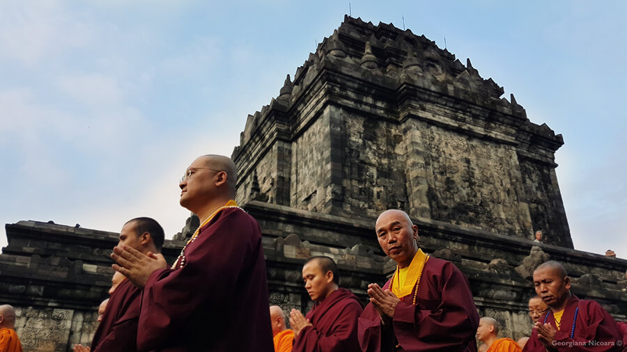 mendut temple monks in indonesia